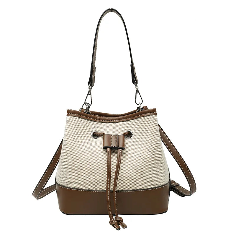 Canvas Drawstring Diagonal Bag Portable Bucket Bag