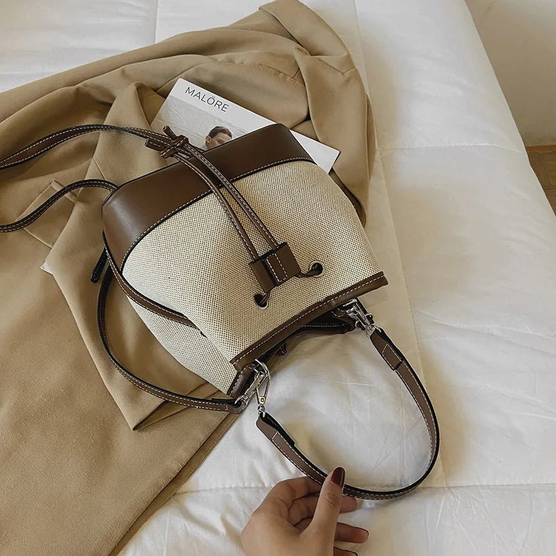 Canvas Drawstring Diagonal Bag Portable Bucket Bag