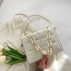 Flannel Small Square Crossbody Bag Chain Handle Handbag