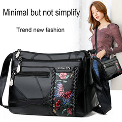 Women PU Leather Shoulder Crossbody Bag Flower Print Messenger Handbag