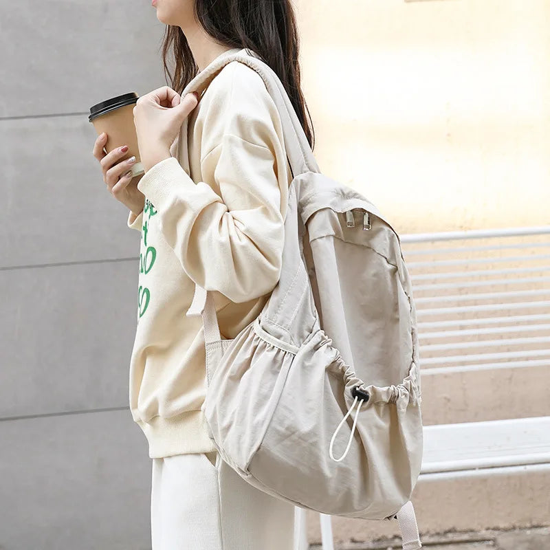 High-Quality Retro Nylon Backpack Casual Drawstring Schoolbag