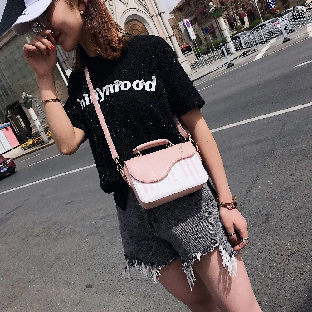 Embroidered Piano Keys PU Leather Handbag for Women