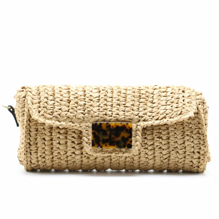 Leopard Summer Straw Bag Retro Hand-woven Clutch
