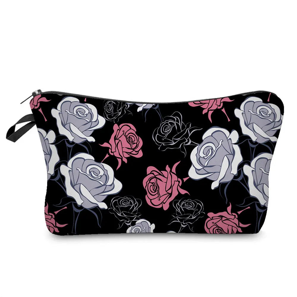 Floral Lips Printed Makeup Bag Eco Zipper Storage Pouch