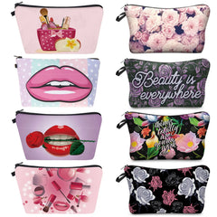 Floral Lips Printed Makeup Bag Eco Zipper Storage Pouch