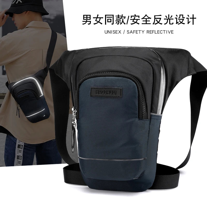 Men Reflective Stripe Chest Bag Waist Pack Unisex Crossbody Travel Phone Pouch