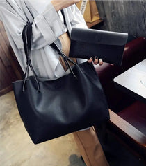 Women's Big Tote Handbag Set Of 2 - Pink/Grey/Brown
