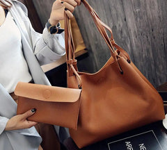Women's Big Tote Handbag Set Of 2 - Pink/Grey/Brown