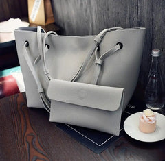 Women's Big Tote Handbag Set Of 2 - Pink/Grey/Brown