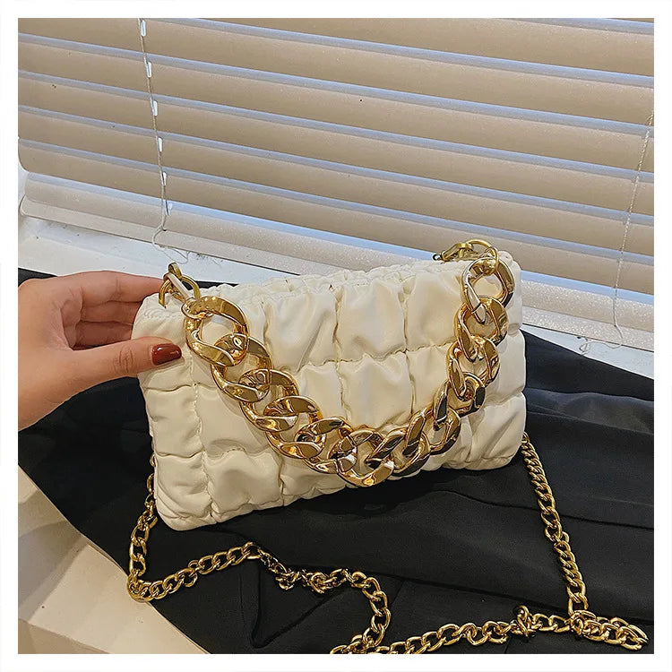 Pleated Shoulder bag Chain Handbag Women Crossbody bags mini Purses