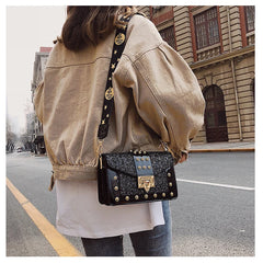 Sequin Rivet Shoulder Strap Square Bag