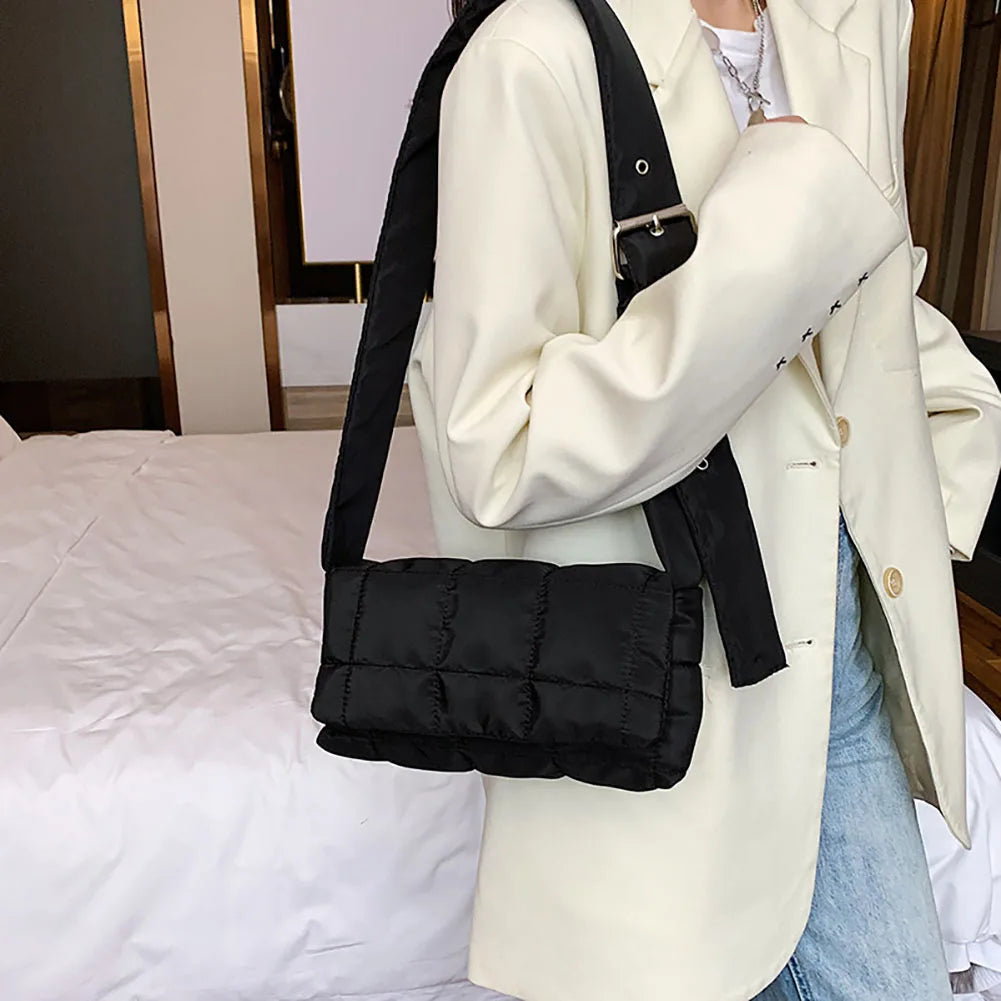 Winter Quilted Crossbody Shoulder Bag Nylon Padded Shopper Handbags