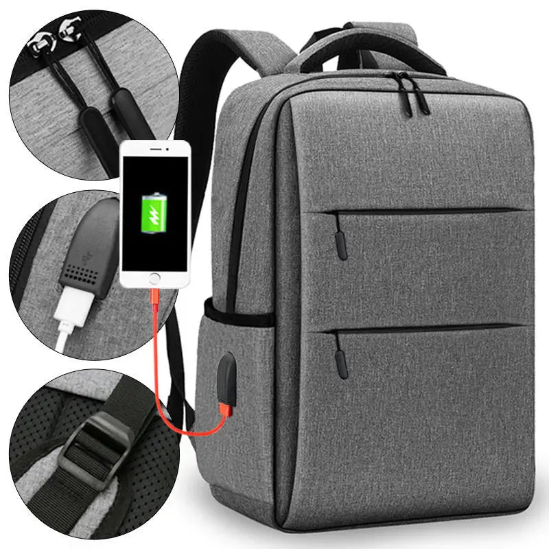 Solid Travel Schoolbag Charging Backpack Business Large-capacity
