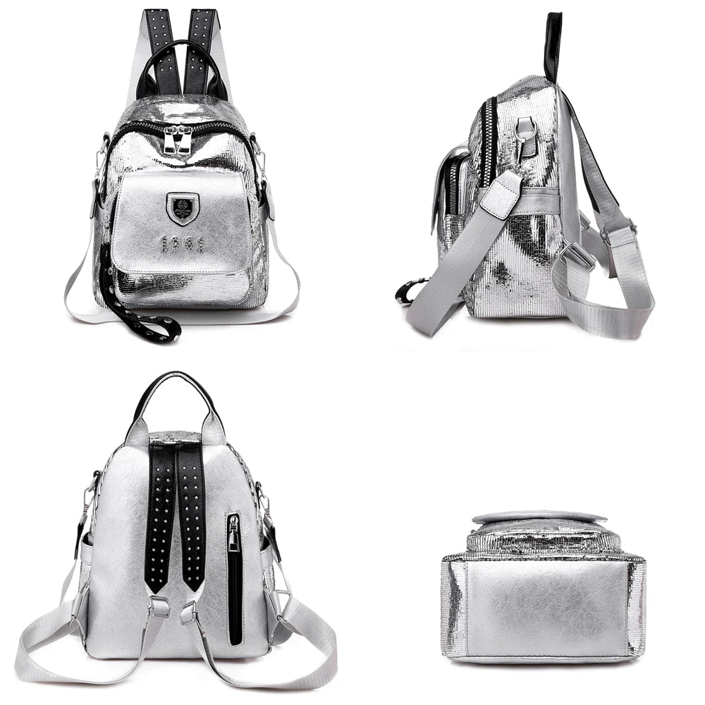 Women Backpack PU Leather School Bags For Teenage Girls 3 in 1 Ladies
