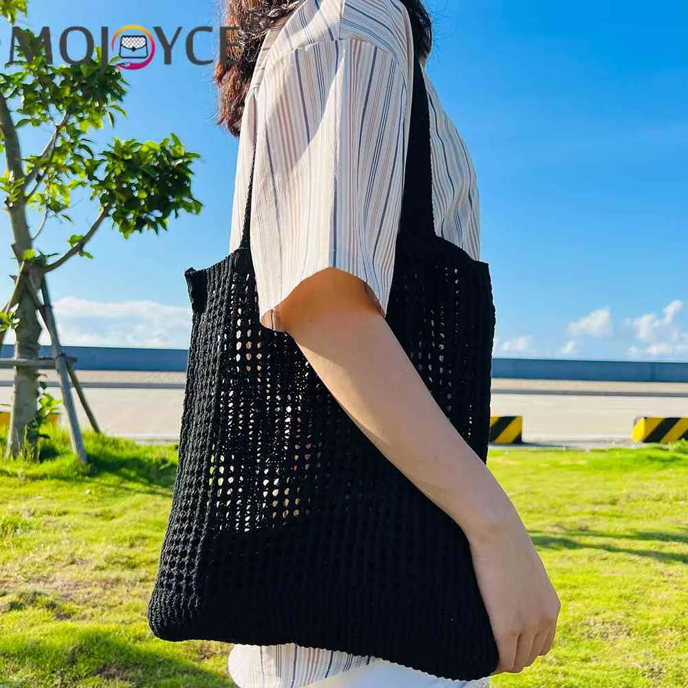 Hollow Knitted Shoulder Bag Crochet Tote Handbag Beach Bag