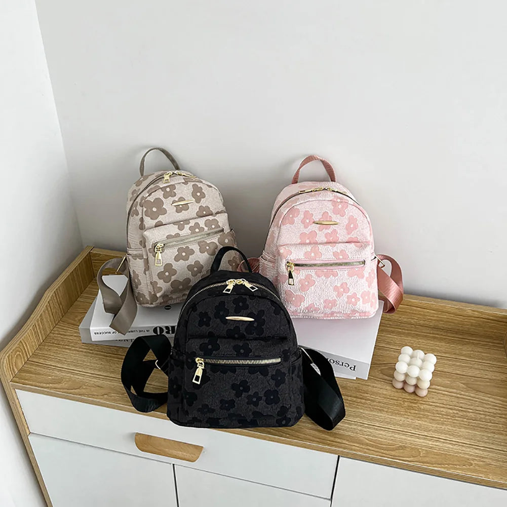 Flower Print Small Canvas Backpack for Girls
