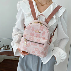Flower Print Small Canvas Backpack for Girls