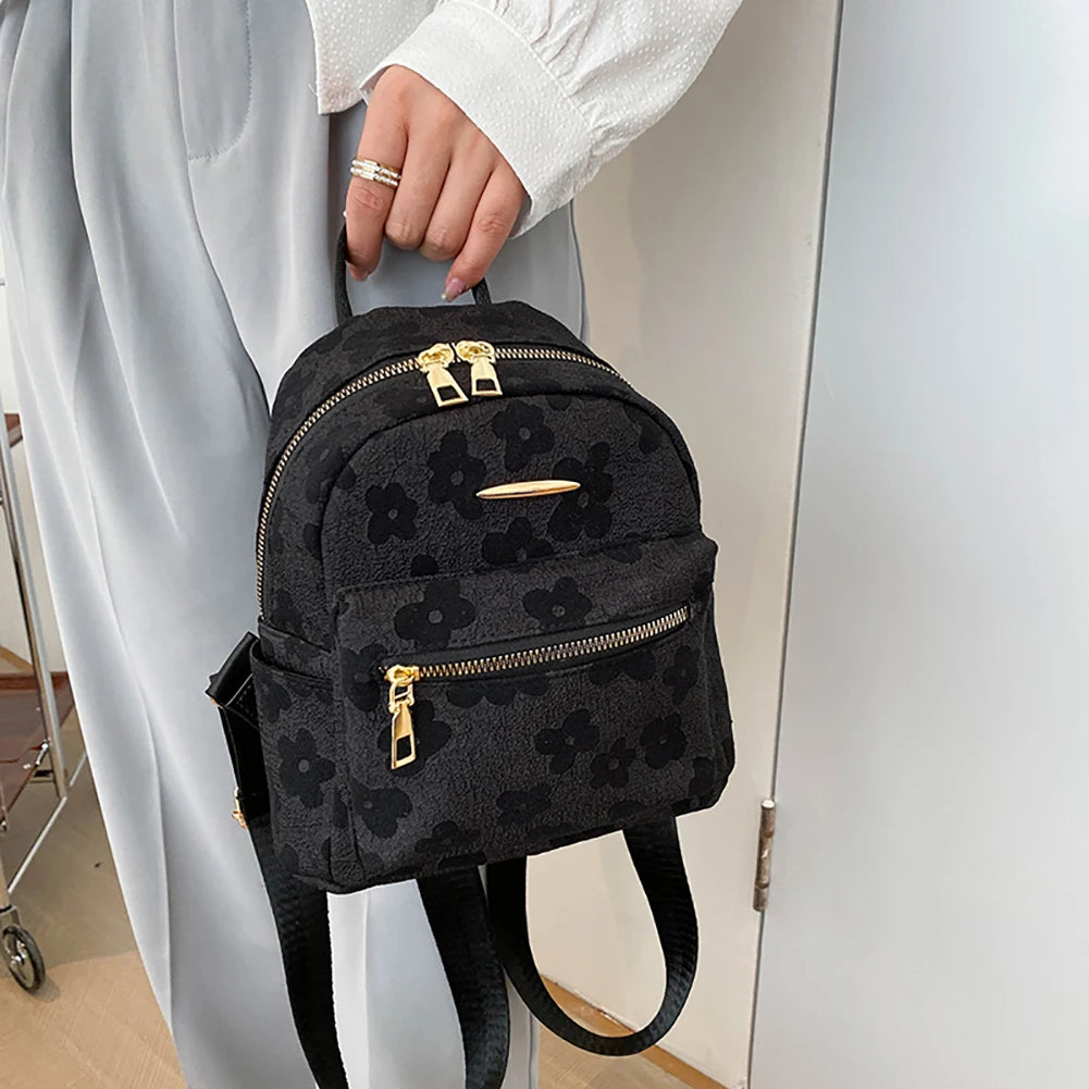 Flower Print Small Canvas Backpack for Girls