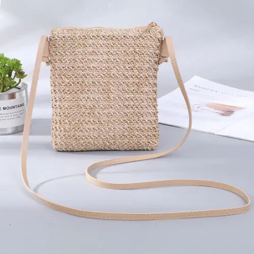 Women Straw Bag Rattan Woven Tote Purse Crossbody Messenger Bag Plait