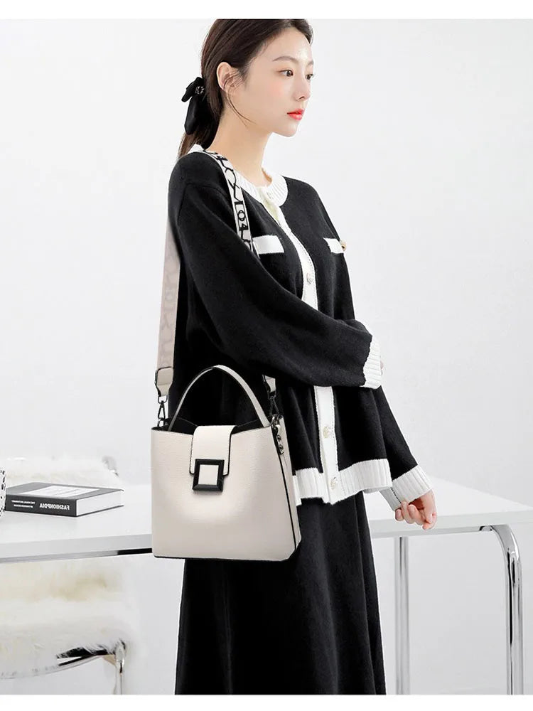 Women's Bucket Bag with Wide Shoulder Strap