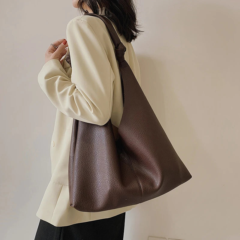 Fashionable Women Shoulder Bags Top PU Leather High Capacity Shopping