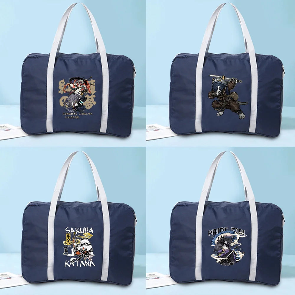 Foldable Travel Bags Large Capacity Duffle Bag with Samurai Print