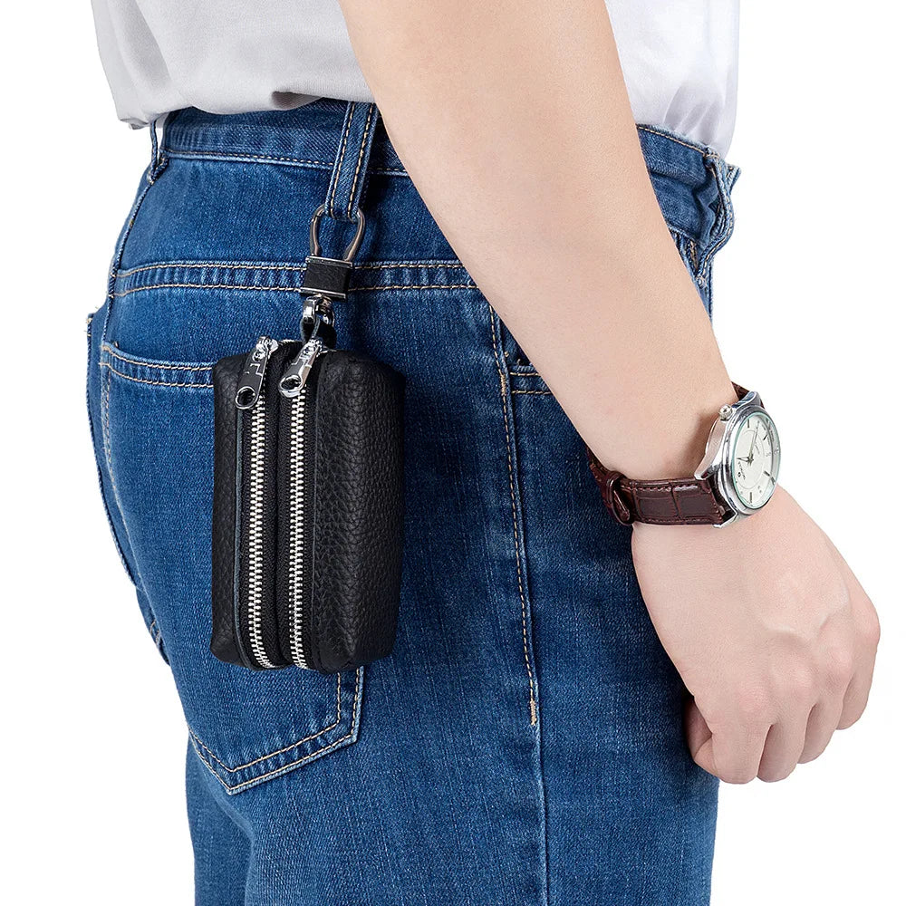 Men Key Wallet Car Key Bag Double Zipper Organizer