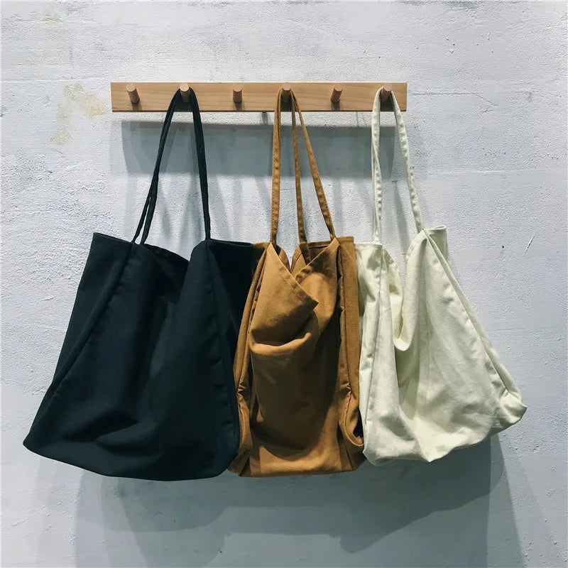 Large Capacity Minimalist Shoulder Bag Casual Canvas Tote Shopping Bag