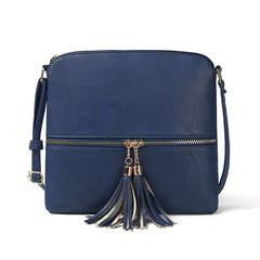 Casual Soft Leather Shoulder Bag with Tassel Messenger Crossbody Women Bag