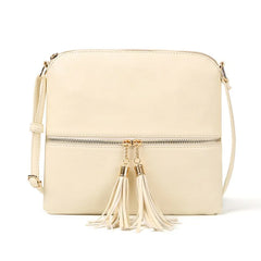 Casual Soft Leather Shoulder Bag with Tassel Messenger Crossbody Women Bag