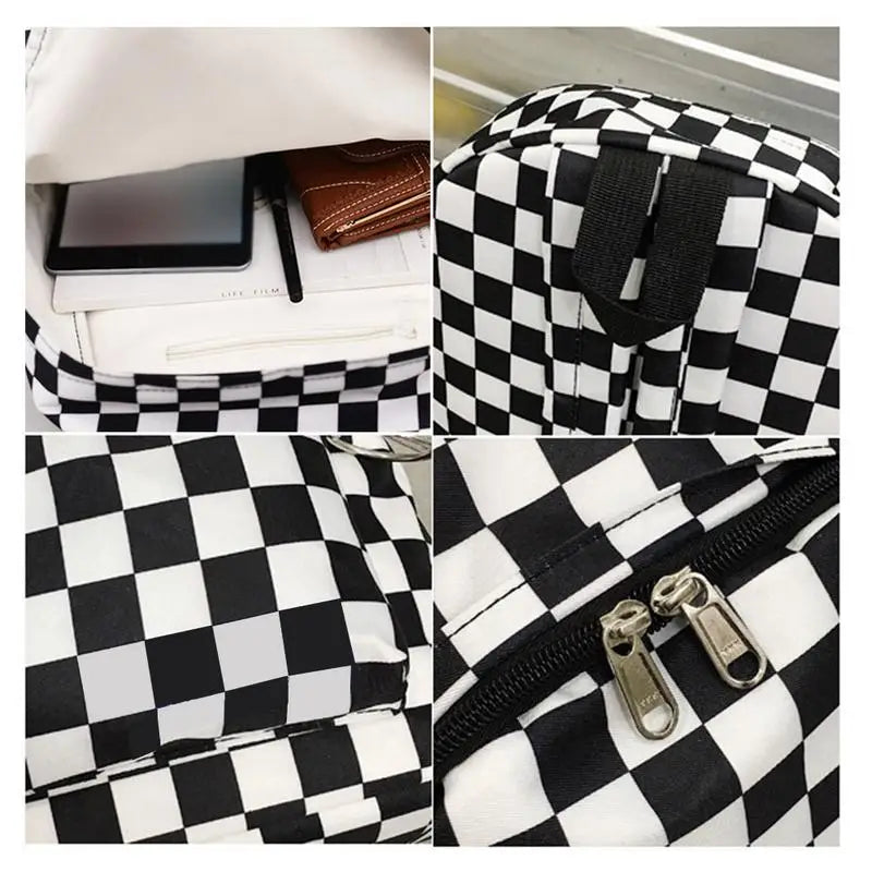 Plaid Lattice Backpack Checkerboard Teenager Bag Couples Back Pack