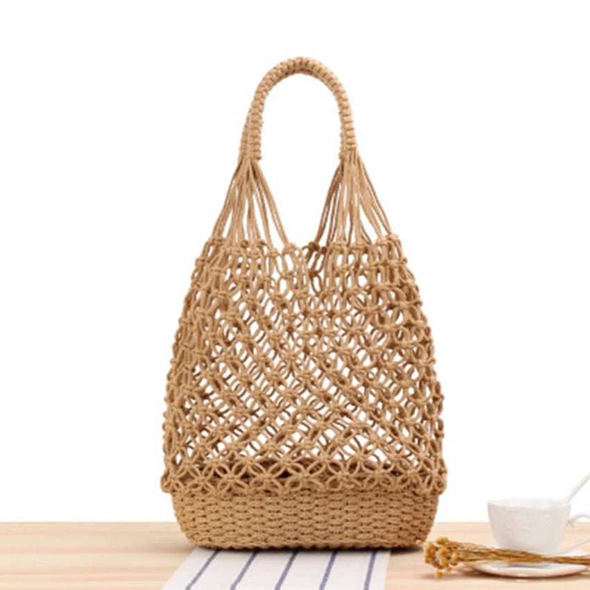 Hollow Shoulder Woven Bag Retro Mesh Straw Bag