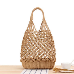 Hollow Shoulder Woven Bag Retro Mesh Straw Bag