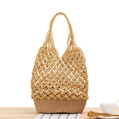 Hollow Shoulder Woven Bag Retro Mesh Straw Bag
