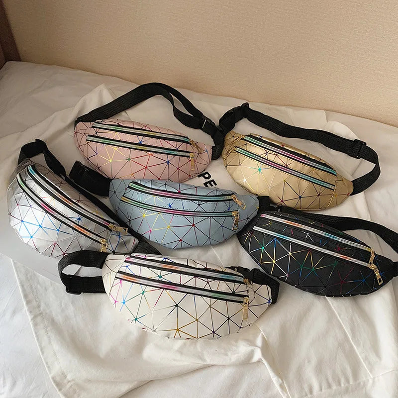 Geometric Waist Bag Pink Silver Fanny Pack