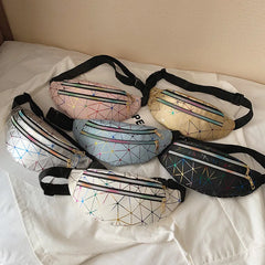 Geometric Waist Bag Pink Silver Fanny Pack