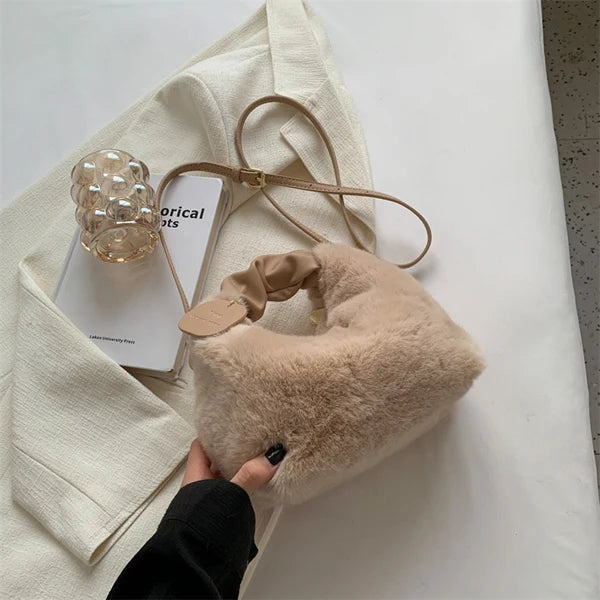 One Shoulder Plush Fabric French Stick Bag Girl