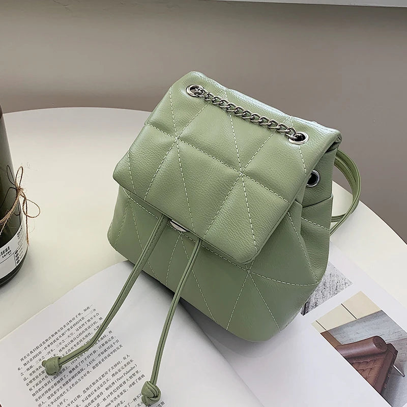 Plaid Chain Ladies Backpack PU Leather Handbag