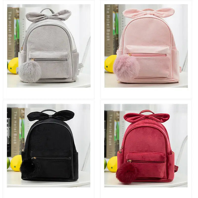 Kids Backpack Plush Bowknot Solid Schoolbag Girls Mini Cartoon Knapsack
