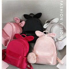 Kids Backpack Plush Bowknot Solid Schoolbag Girls Mini Cartoon Knapsack