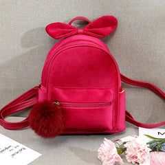 Kids Backpack Plush Bowknot Solid Schoolbag Girls Mini Cartoon Knapsack