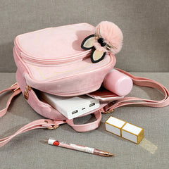 Kids Backpack Plush Bowknot Solid Schoolbag Girls Mini Cartoon Knapsack
