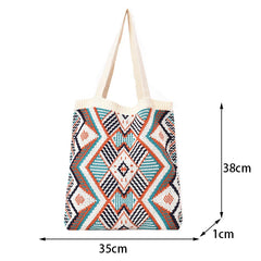 Geometric Patterns Shoulder Bag Large Capacity Handle Woven Pouch Tote