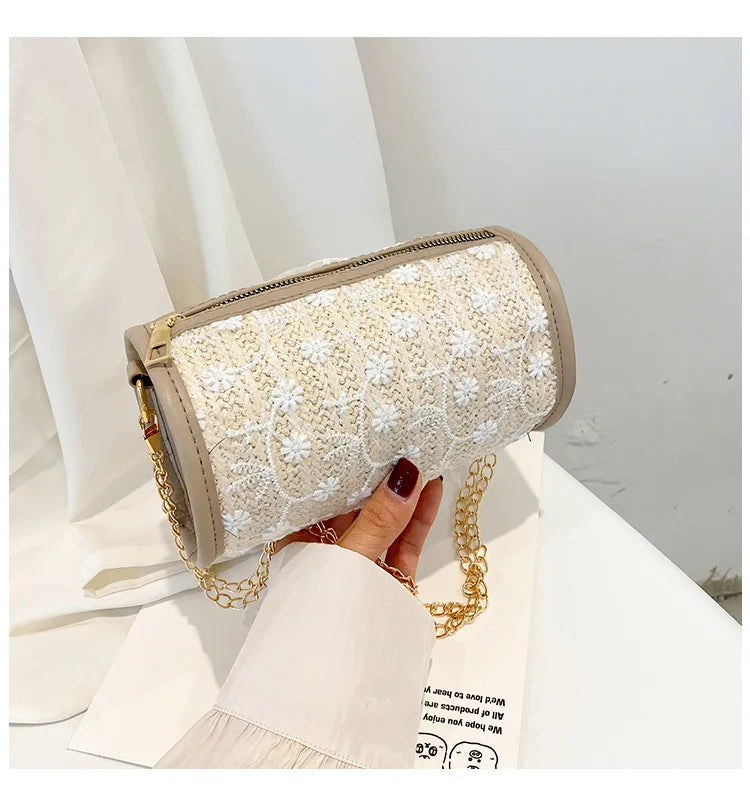 Cross Knitted Small Round Bag Female Lace Girl Shoulder Bag