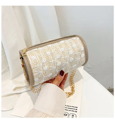 Cross Knitted Small Round Bag Female Lace Girl Shoulder Bag
