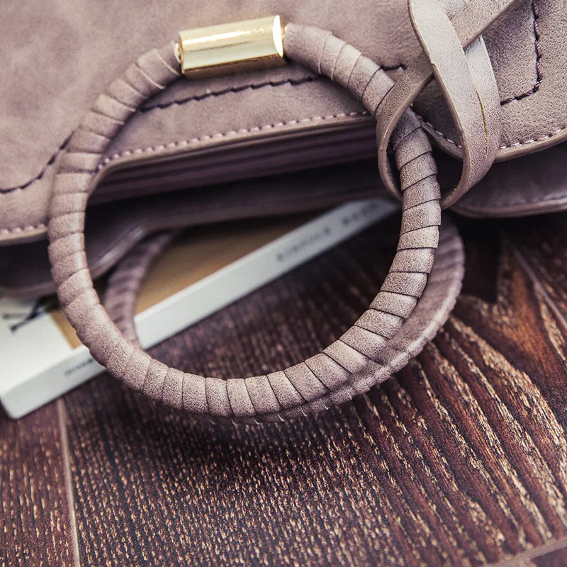 Woven Circular Handle Women's Shoulder Bag