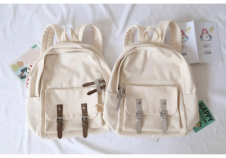 Japan Style Canvas Backpack for Girls, Middle School Student Book Bag