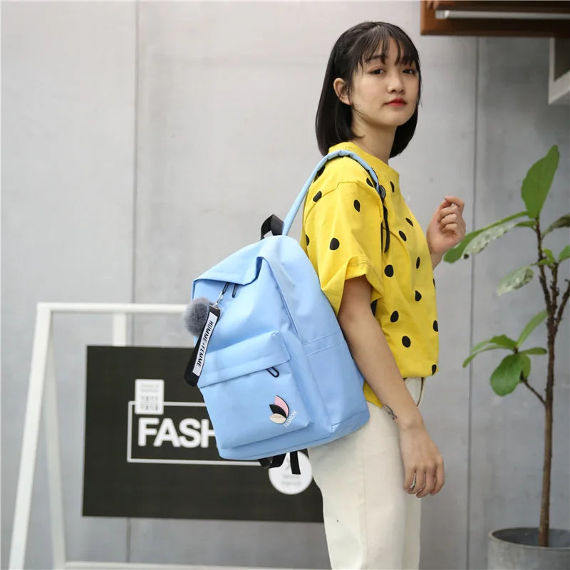 Nylon Printing Solid backpack girl school bags for teenage College wind Women Sc