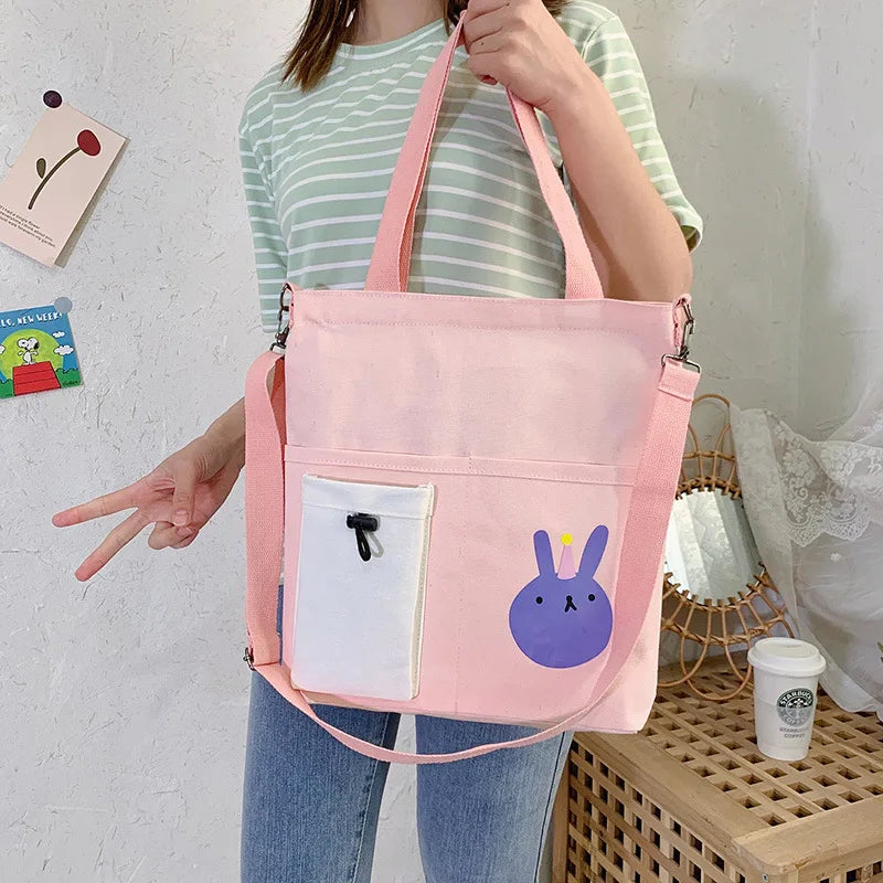 Canvas Shoulder Bag for Students Large Capacity Handbag