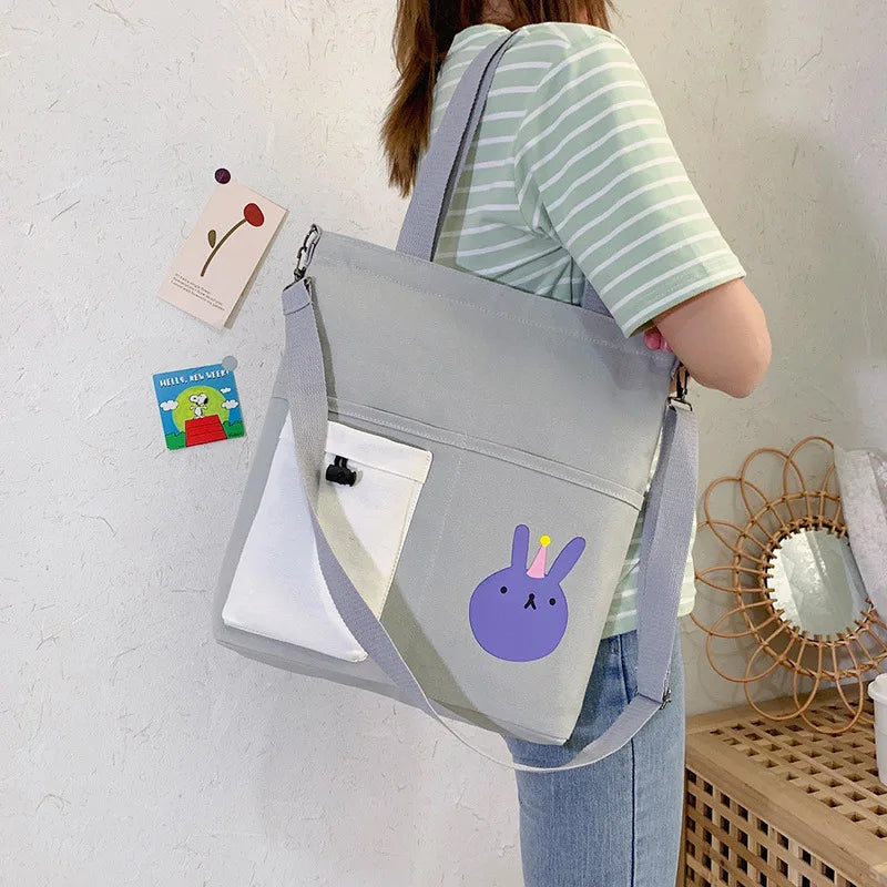 Canvas Shoulder Bag for Students Large Capacity Handbag